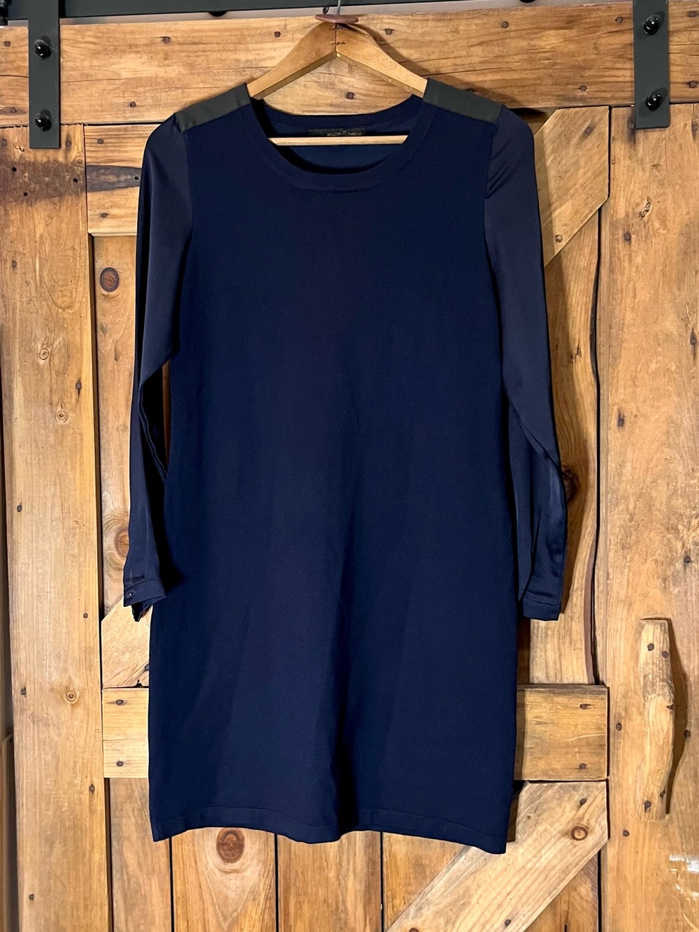 Willow & Thread Navy Mixed Media Sweater Dress Faux Leather – size M